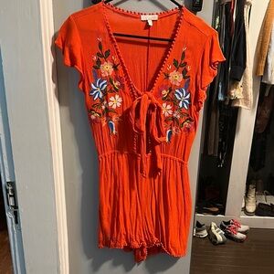 GB Embroidered Floral red/orange romper size Small
